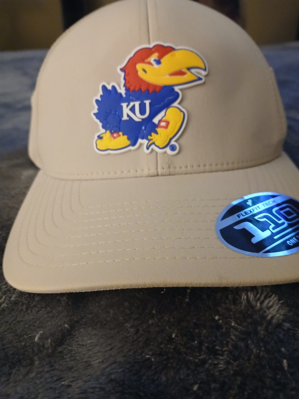 KU Jayhawk Beige Flexfit Baseball Cap